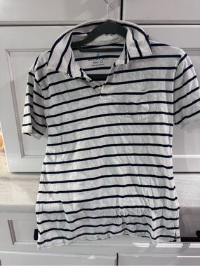 Crewcuts White and Navy Striped Polo Shirt